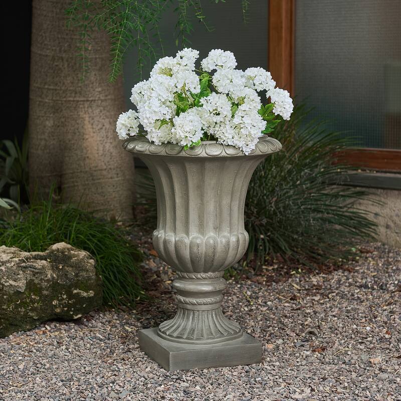 Classic Elegant Gray Urn Planter Pot for Patio Garden and Living Room