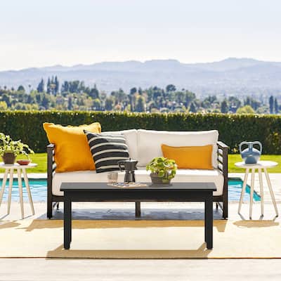 Outdoor HDPS Coffee Table With Fine Straight Texture - 44.1" W X 23.6" D X 17.3" H
