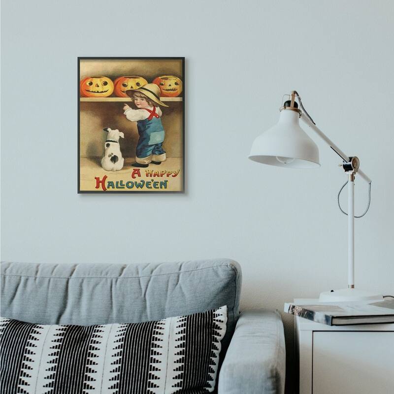 Stupell A Happy Halloween Child and Dog Seasonal Holiday Design Framed Wall Art