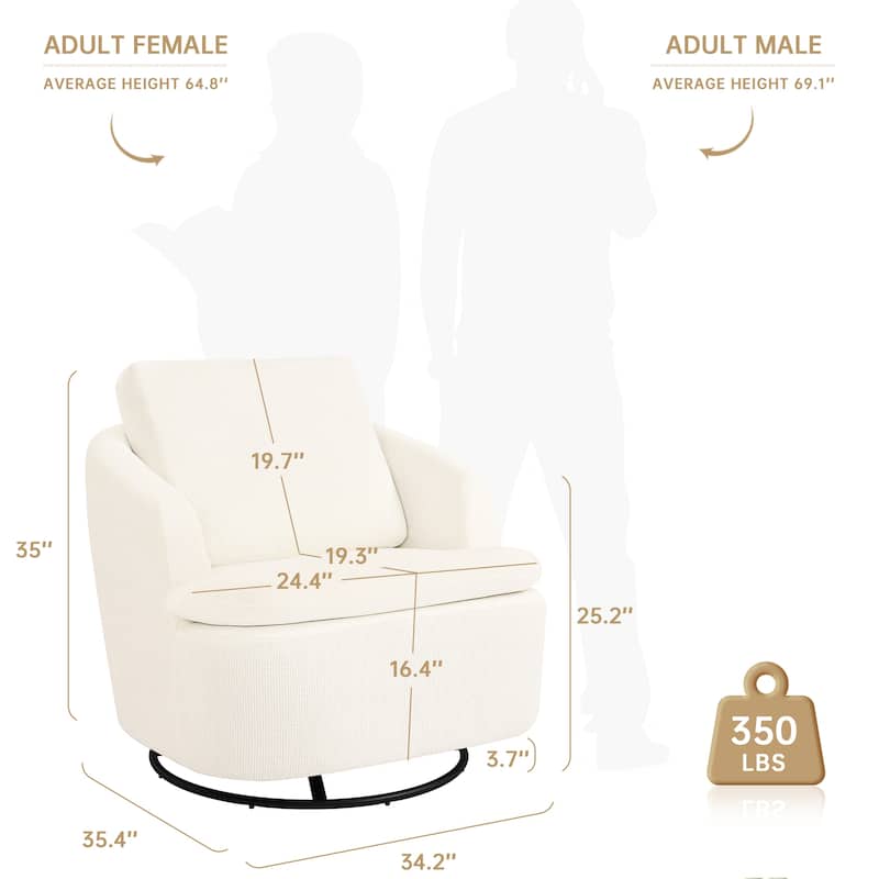 360°Swivel Accent Chair, Swivel Barrel Chair, Modern Chenille Round Accent Chairs With Armrests And Rotating Base