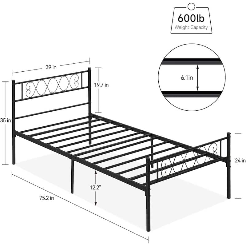 Black Metal Bed Frame with Headboard