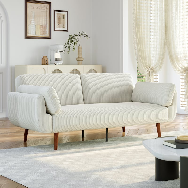 Convertible Corduroy Sleeper Sofa Futon Bed Recliner Lounge - Beige