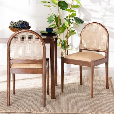 Maryland Modern Bohemian Natural Rattan and Acacia Wood 2-Piece Dining Chair Set