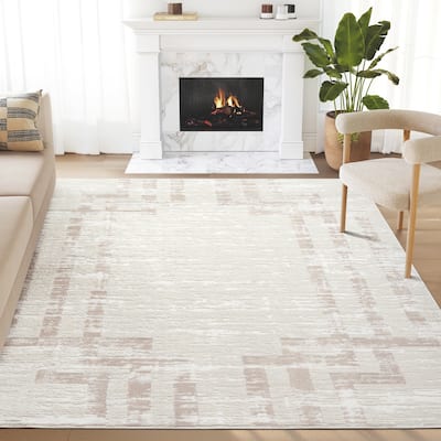 Abani Viva VIV100A Neutral Cream Beige Art Deco Symmetry Lines Area Rug