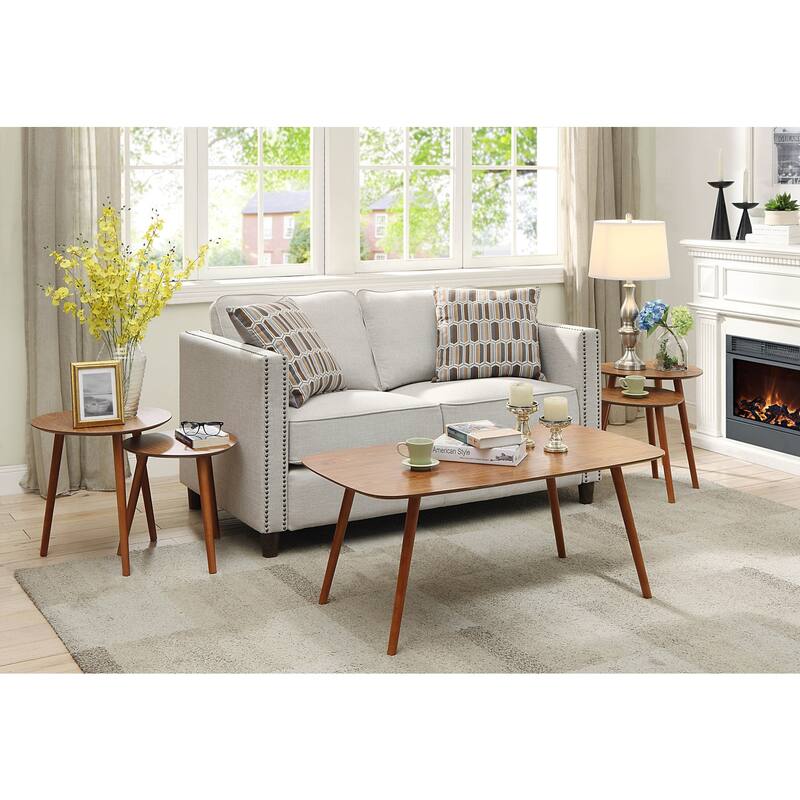 Nesting End Tables, Mid Century Inspired Two Piece Set with Solid Wood Legs, Compact Versatile Tables for Living Room - 19