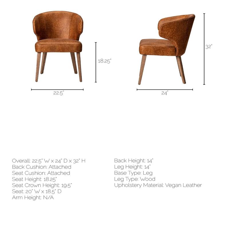 Niles Brown Faux Leather Seat w/Brown Wooden Legs Dining Chair - 23"W x 24"D x 32"H