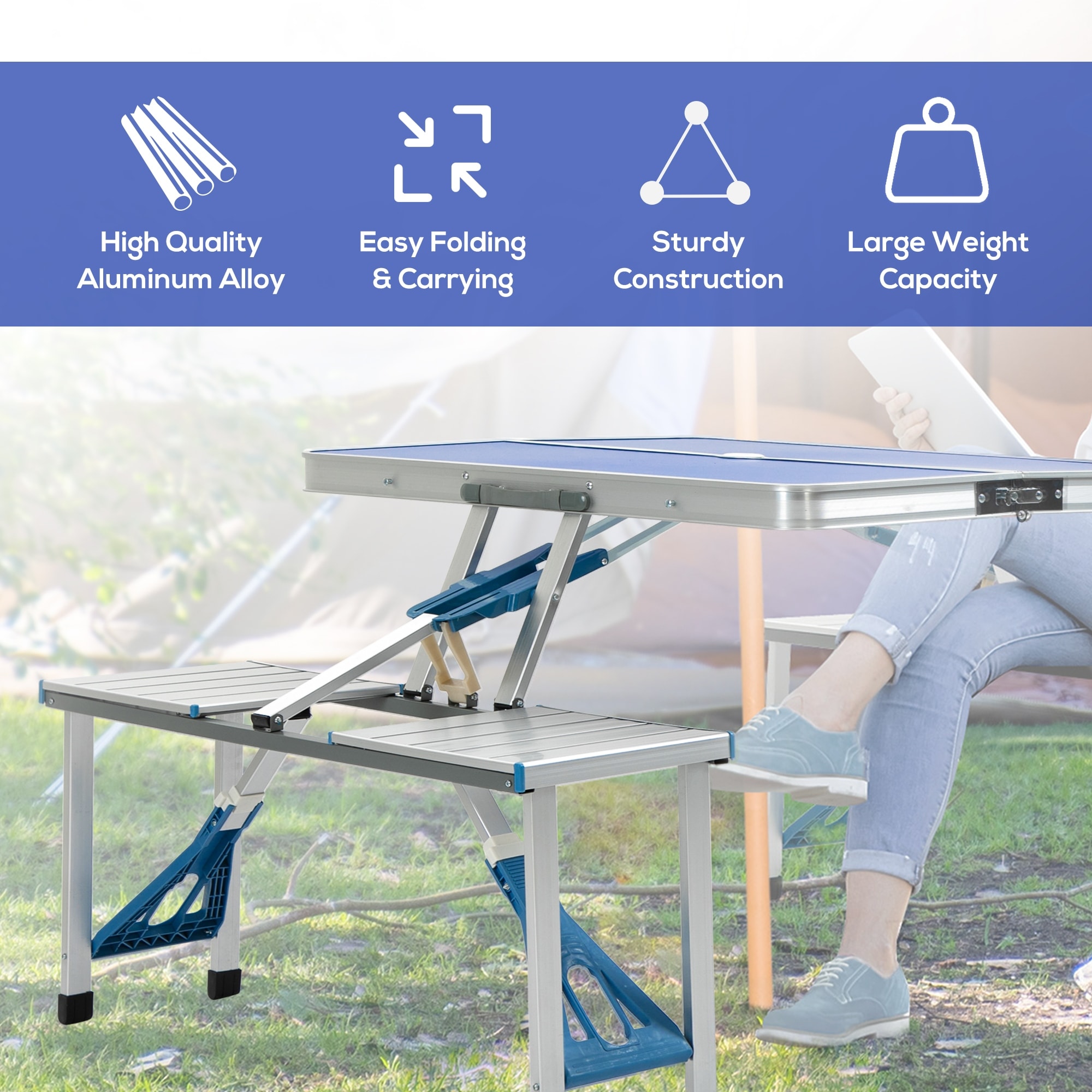 Aluminium alloy outdoor integrated folding table outlet and chair