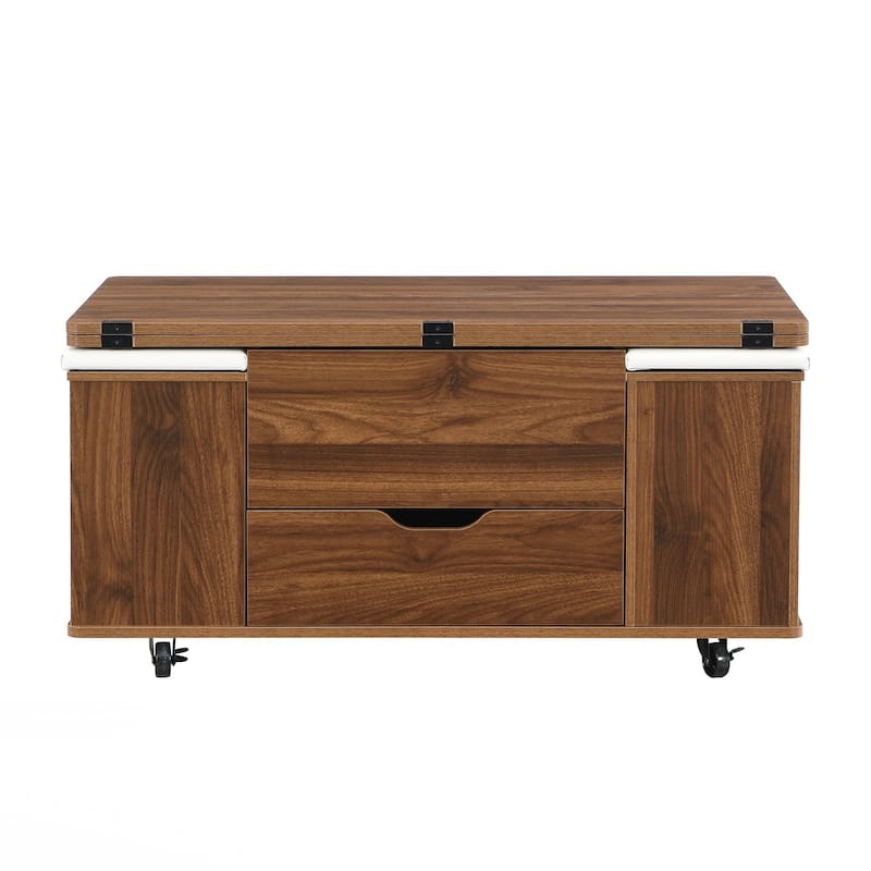 Lift-Top Coffee Table with Hidden Storage and Stools,Multi-Function Modern Center Table with 4 Stools and Casters