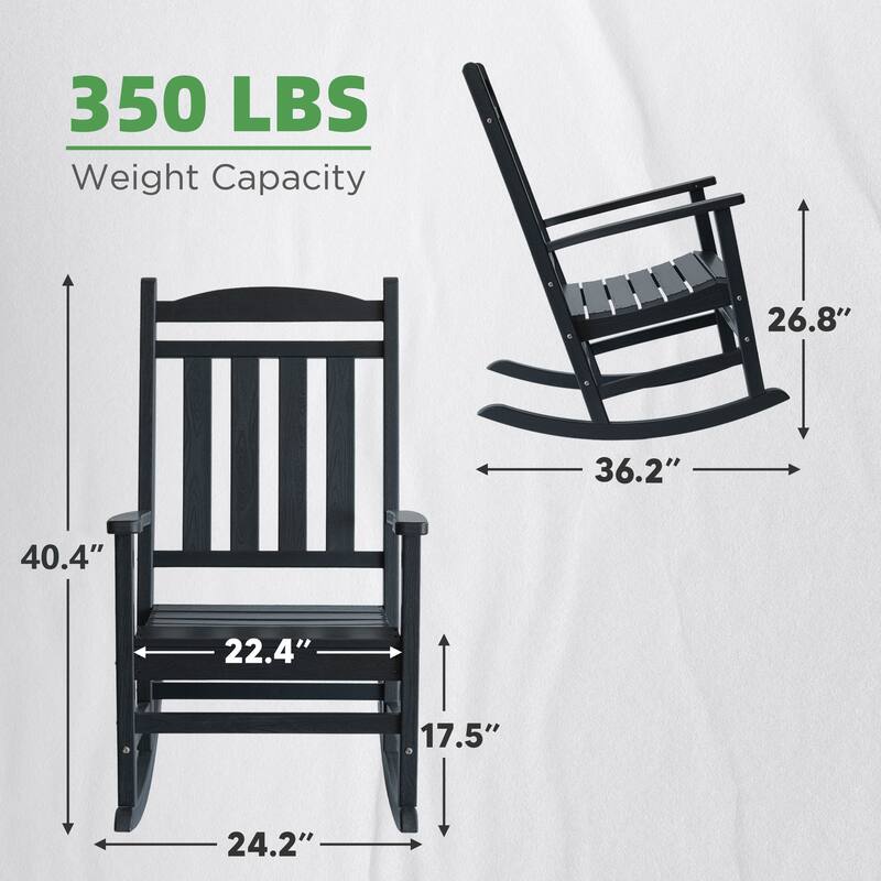 Outdoor Adirondack Rocking Chair, All-Weather Patio Rocking Chairs, HDPE Plastic Outdoor Rocking Chairs with Wide Back
