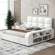 preview thumbnail 3 of 8, Queen Size Upholstered Platform Bed with Multimedia Nightstand & Storage Shelves Storage Bed Frame for Kids Teens Adults, White