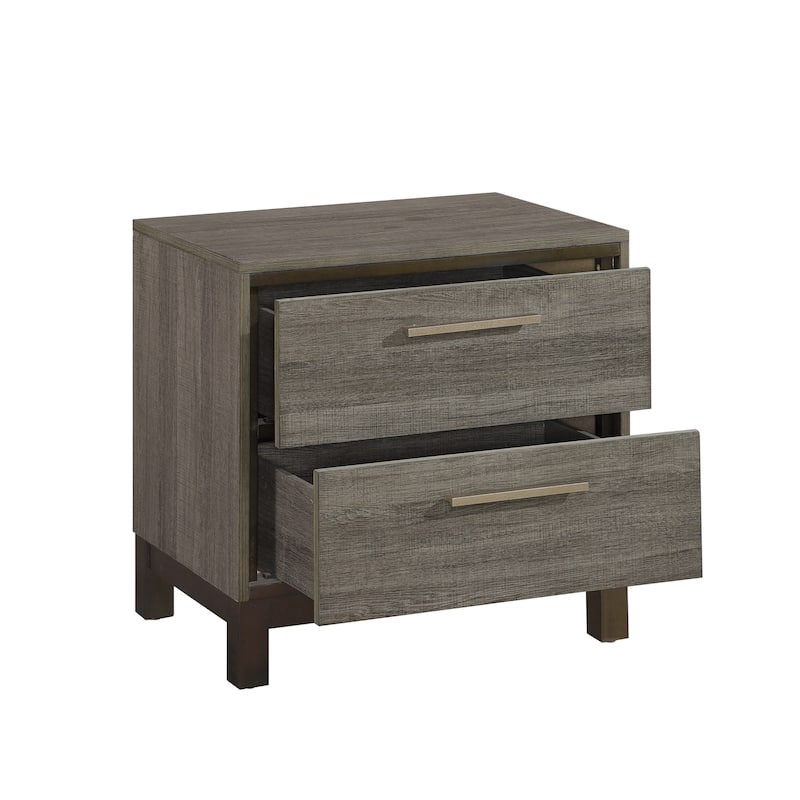 Contemporary Styling 1pc Nightstand of 2x Drawers w Antique Bar Pulls Two-Tone Wooden Bedroom Furniture