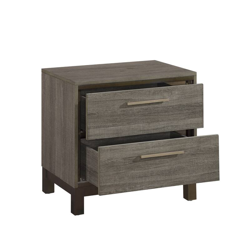 Two-Tone Antique Gray Nightstand with Brass Bar Pulls and Dovetail Drawers