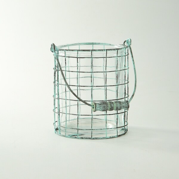 7” Clear and Green Hand-blown Glass Accessory with Rustic Finish Brace - N/A