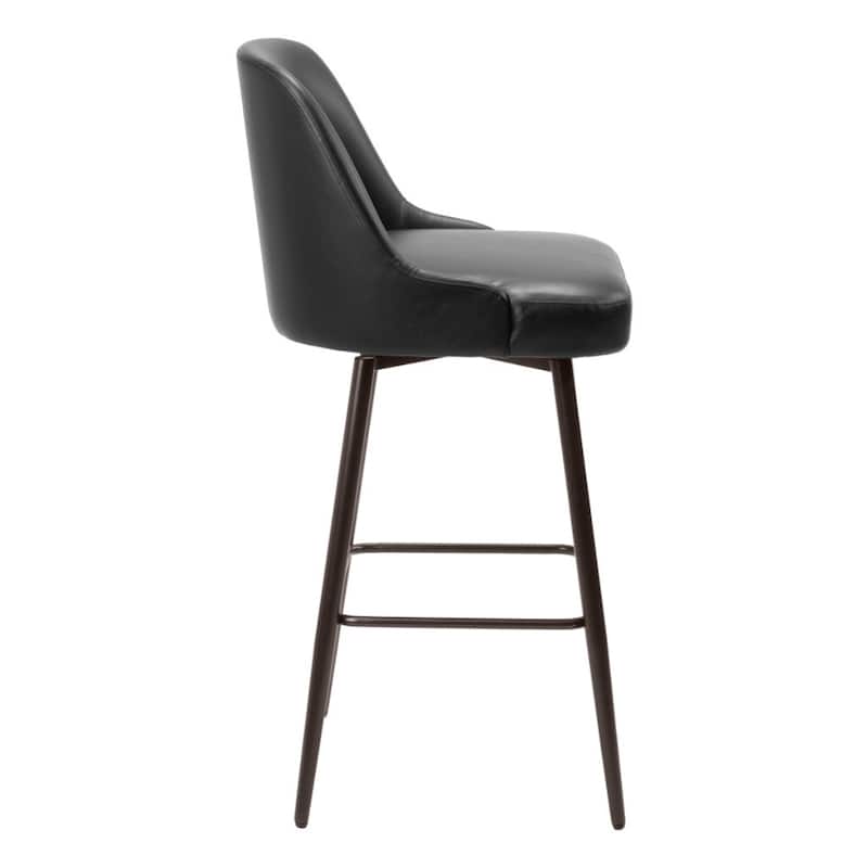 Modern 30" Black Faux Leather Swivel Bar Stool with Back & Footrest - 21.7" x 19.7" x 41.7"