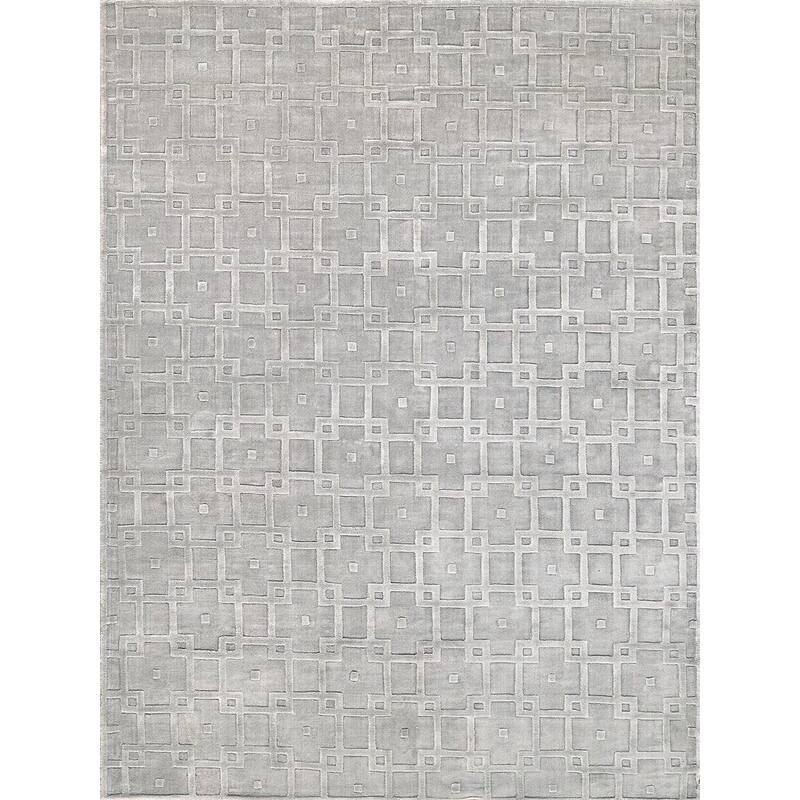 Exquisite Rugs Camora Modern Handmade Handloomed Silky Nylon Light Silver Area Rug