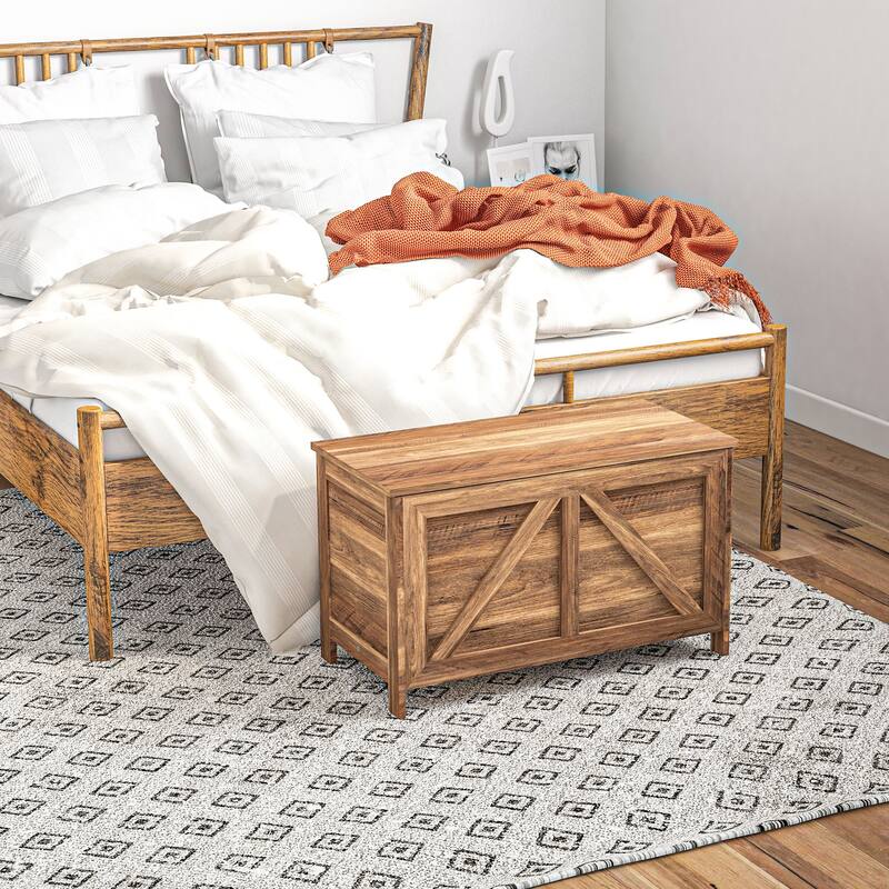 HOMCOM 30" Farmhouse Storage Chest, Lift Top Box Organizer with Safety Hinge to Open Up 100° for Bedroom, Entryway, Living Room