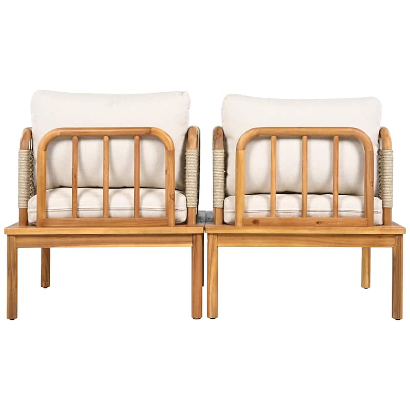 Outdoor Patio Acacia Wood Rope Weave Arm Chair with Water-Repellent Cushions