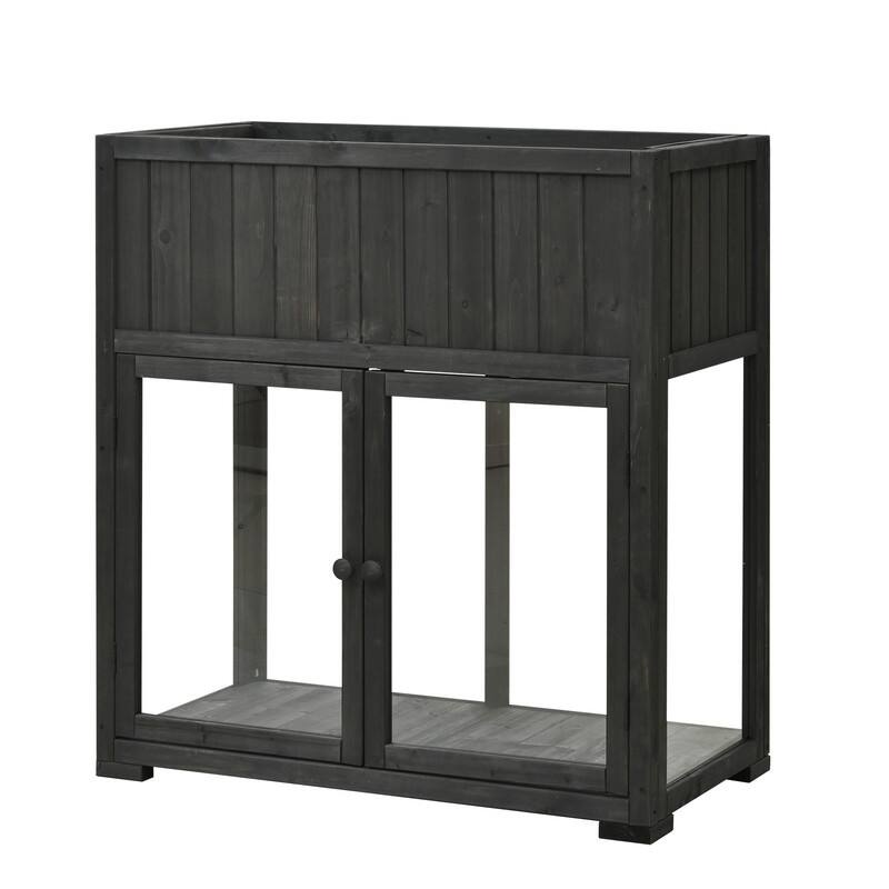 Compact 2-Door Wood Cold Frame Greenhouse with Wheels, 35.4"x17.7"x37.4" Raised Bed for Indoor & Outdoor Gardening - 4'x6'