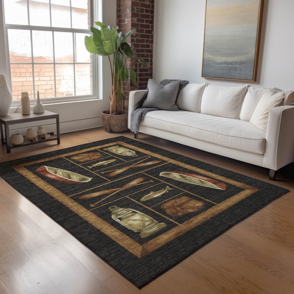 Premium Washable Super Soft Fish Canoe Lodge Mayfield Rug