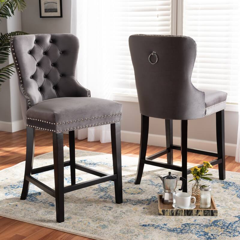 Howell Modern Transitional Velvet and Dark Wood 2-PC Counter Stool Set