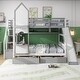preview thumbnail 2 of 10, Full Over Full Bunk Bed with 2 Drawers & 3 Shelves, Castle Style Bedframe with Slide for Kids Boys/Girls/Teens, Grey