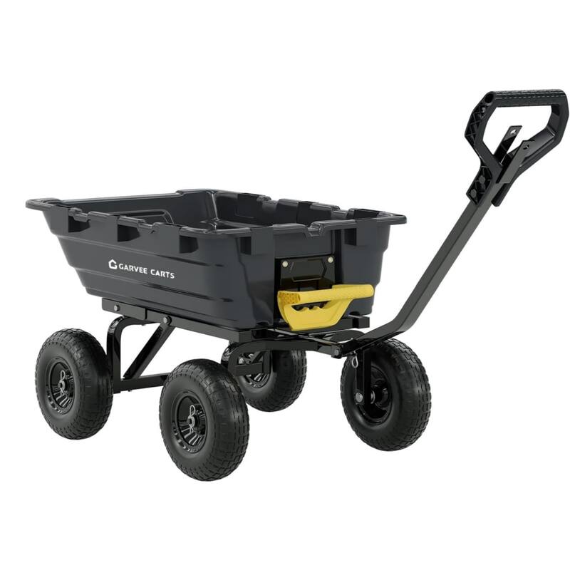 Heavy-Duty 1200lb Yard Dump Cart 7 Cu Ft Bed 2-in-1 Handle and 13In All-Terrain Tires - Black