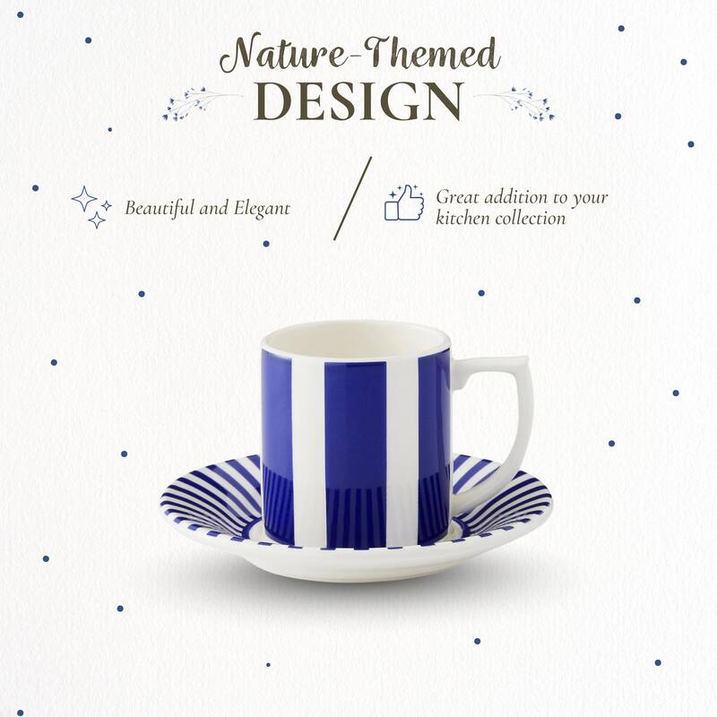 Spode Set of 4 Steccato Bold Espresso Cups and Saucers - 3 oz