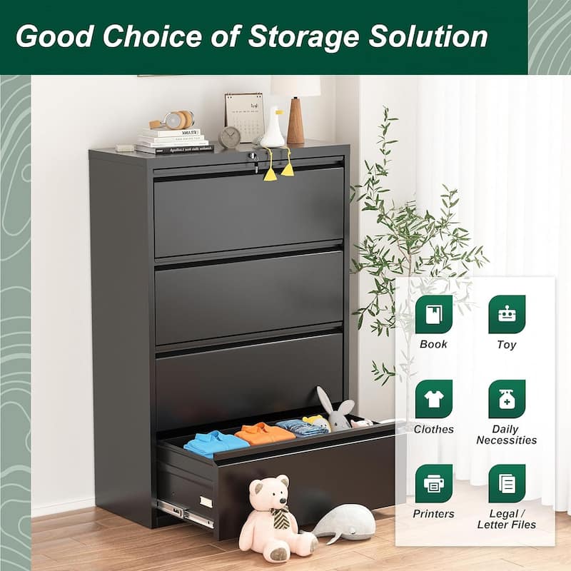 36"W 4 Drawer Large Deep Locking Metal Lateral File Cabinet