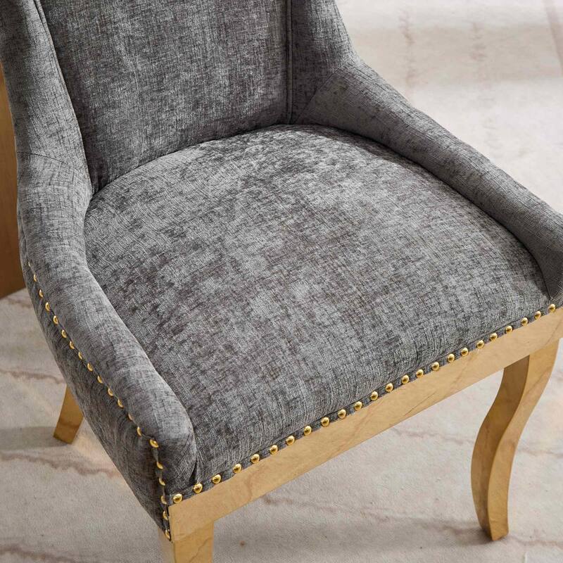 Chenille Dining Chairs with Curved Gold Legs (Set of 2 )