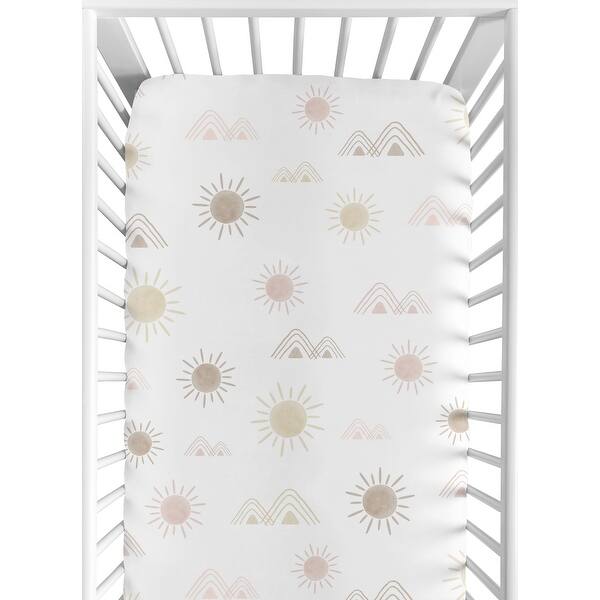 slide 2 of 6, Boho Desert Sun Girl Fitted Crib Sheet - Blush Pink Mauve Gold Taupe Bohemian Watercolor Mountains Southwest Nature Outdoors