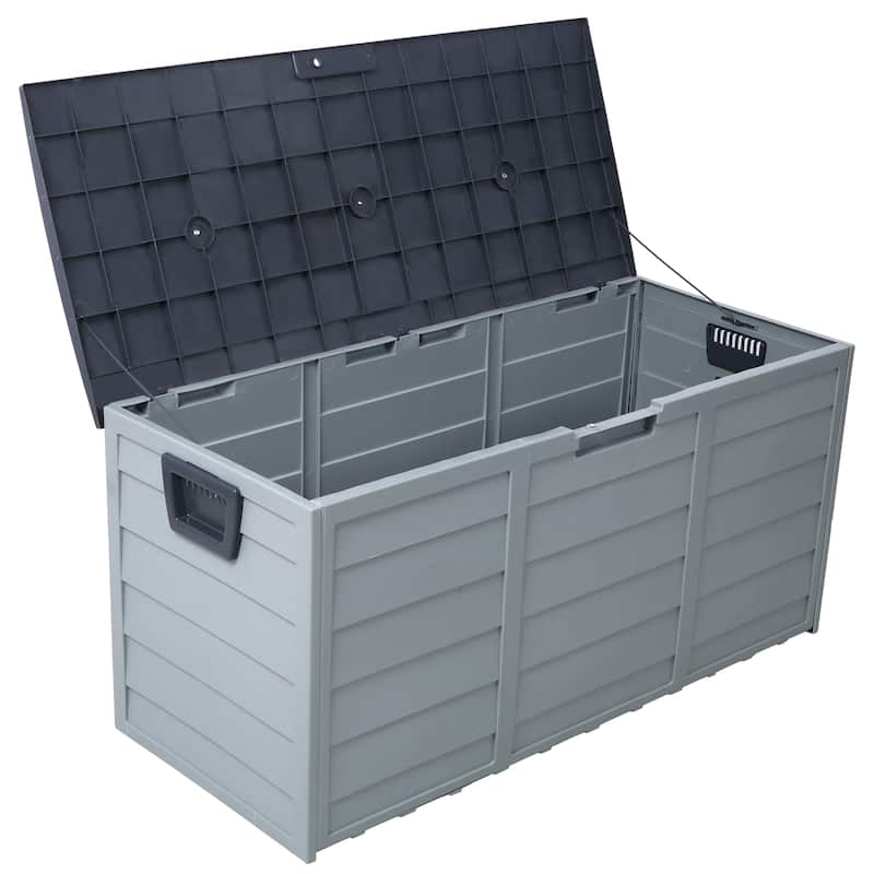 Grey Compact Wheeled Storage Deck Box with 4 Wheels and Weatherproof for Garage and Poolside Garden​​