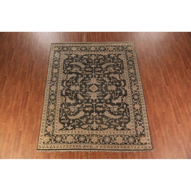 Grey Floral Oushak Indian Area Rug Handmade Wool Carpet - 8'1"x 10'0"