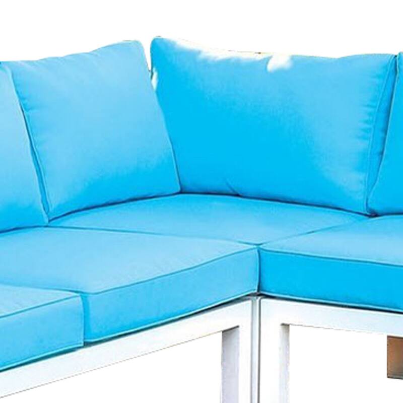 L Shaped Dual Tone Patio Sectional with Box Cushioned Seat, Blue and White