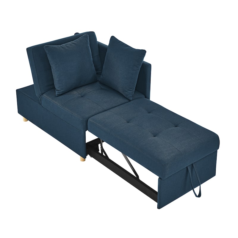 Roomfitters Convertible Sleeper Sofa Chair with Adjustable Backrest, Pullout Bed and Wheels, Linen Fabric