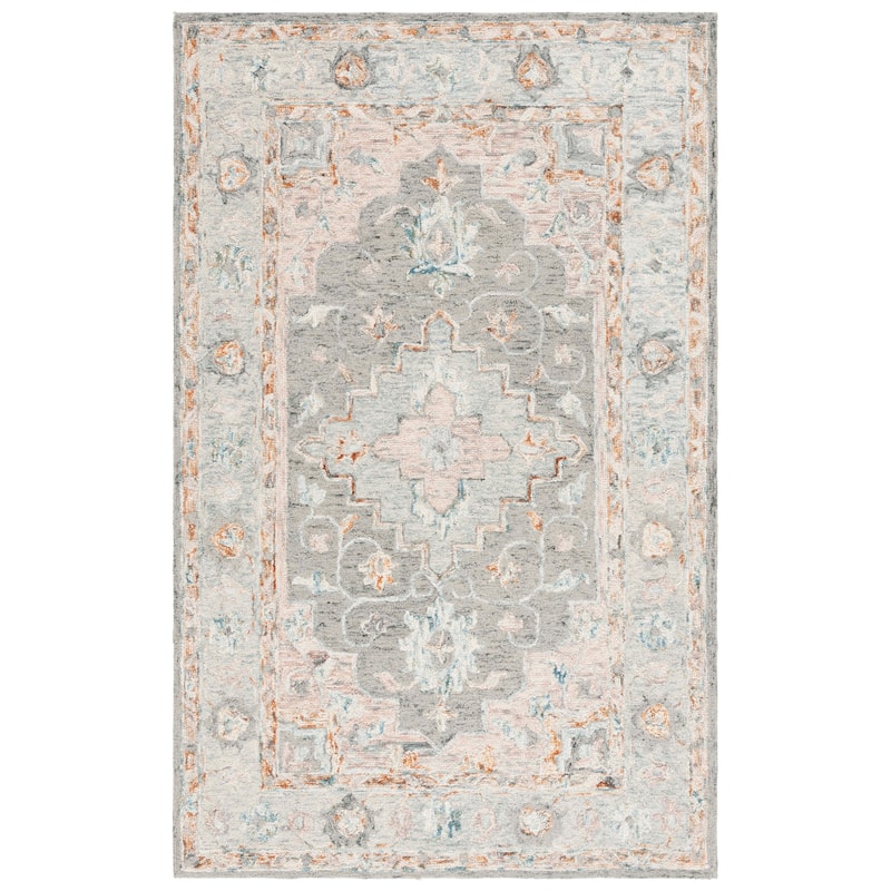 SAFAVIEH Handmade Anatolia Karolina Traditional Wool Rug - 4' x 6' - Grey/Rust