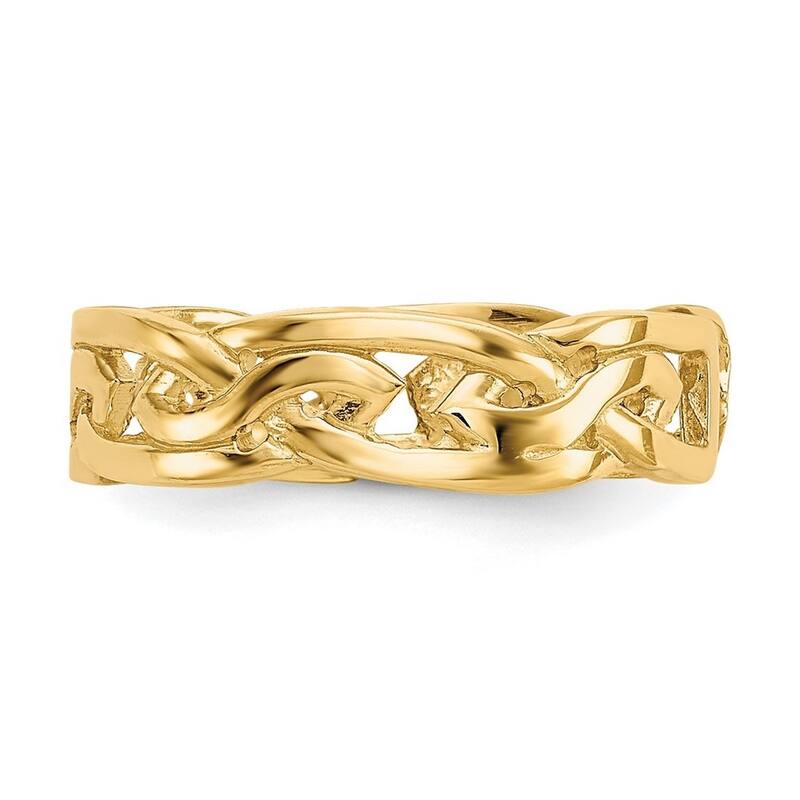 Curata Womens Adjustable Solid 14 karat Yellow Gold Weave Toe Ring