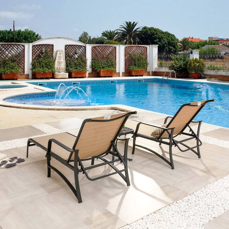 PATIO FESTIVAL 3-Piece Outdoor Chaise Lounger Set with Side Table