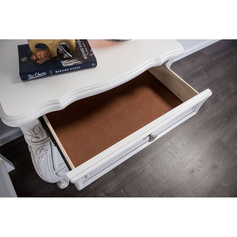 Traditional Nightstand - White Finish with Carved Detail & Dustproof Drawers