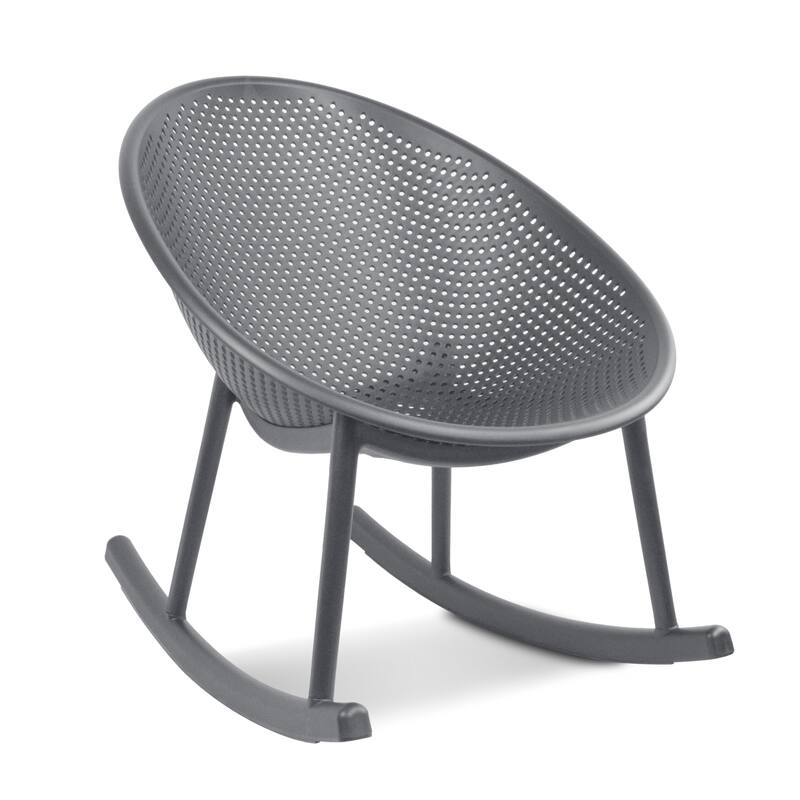 Mid-Century Modern Plastic Rocking Lounge Chair Plastic Legs with Breathable Perforated Egg Shaped Seat for Indoor/Outdoor Use