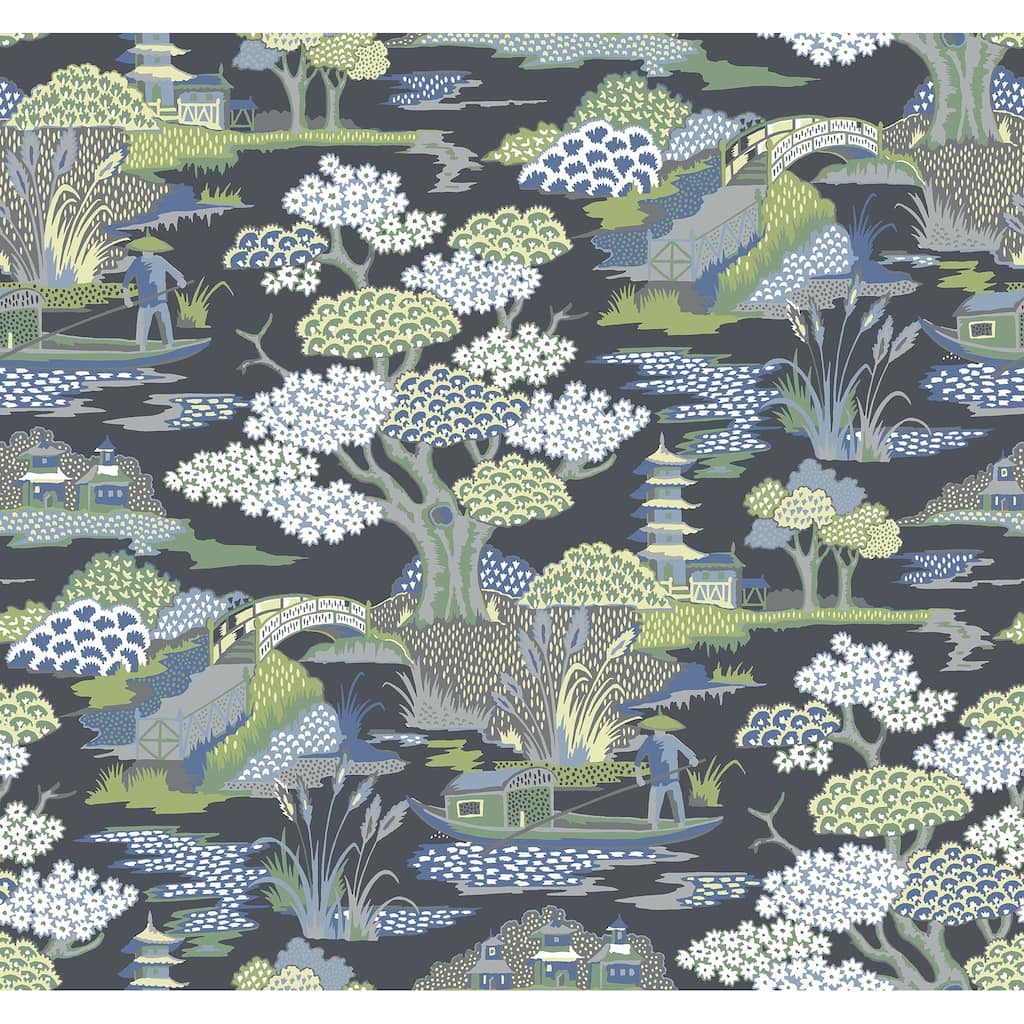 A-Street Prints Joy De Vie Indigo Toile Wallpaper