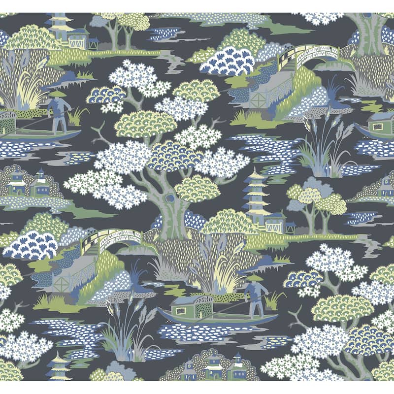 Patterson, Joy De Vie Indigo Toile, 27 FT. L x 27In. W Wallpaper Roll