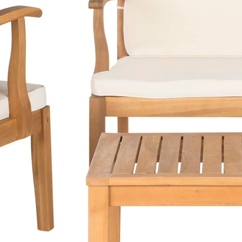 SAFAVIEH Outdoor Kaia Acacia Wood 4-Piece Patio Set - 48W x 32D x 25H