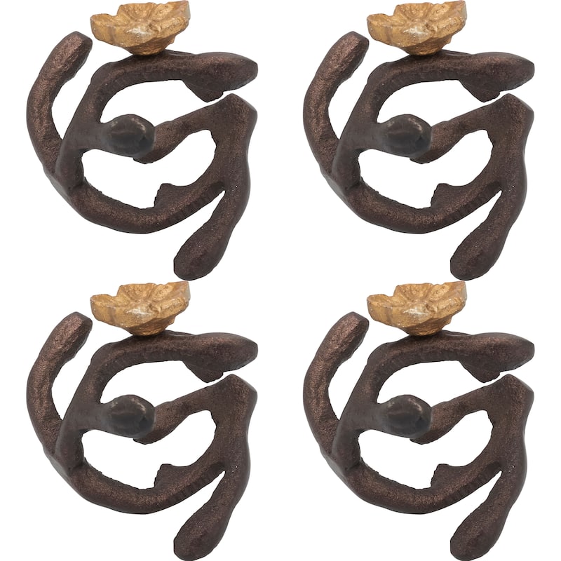 Napkin Rings With Orchid Twigs Design (Set of 4) - Bronze