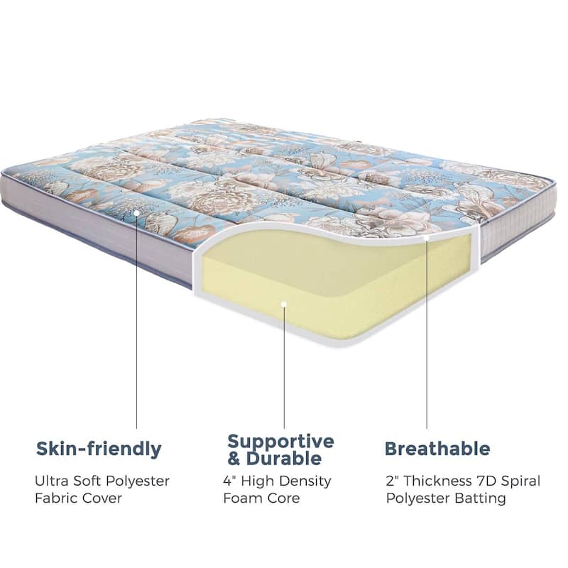 6-inch Thick Floral Pattern Floor Bed Futon Mattress