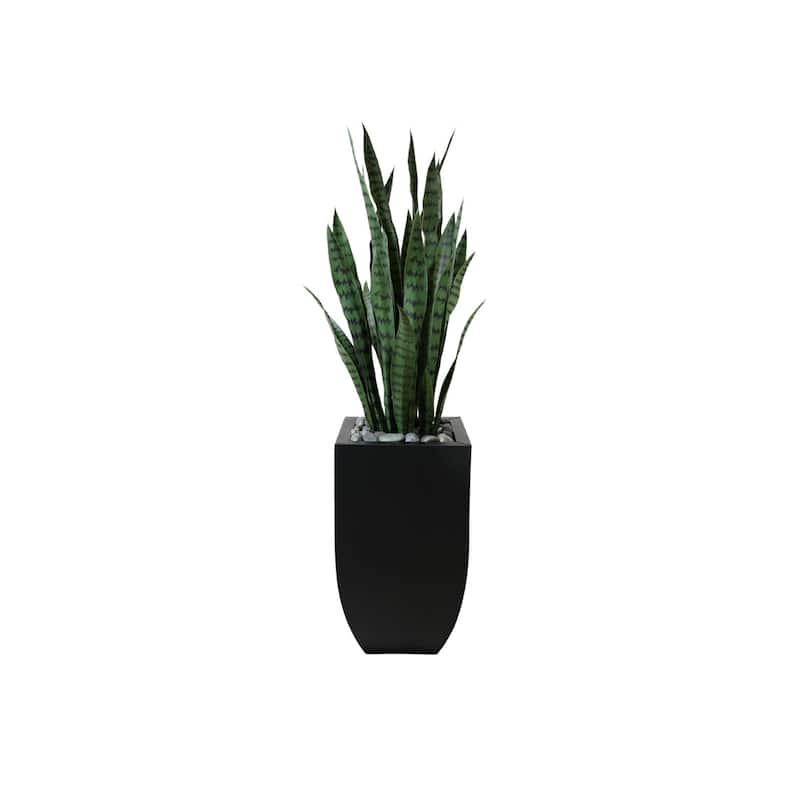 4'H Faux Sansevieria Plant with Rocks in Black Tin Planter - Green