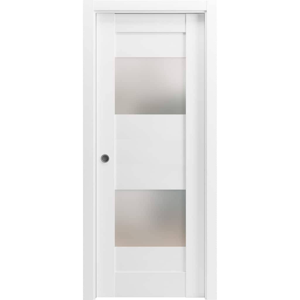 SartoDoors Sete 6222 | Bathroom Door Pocket Door | Solid Wood w/ Glass | Hardware Set | 18x80, White Silk Bedroom Door