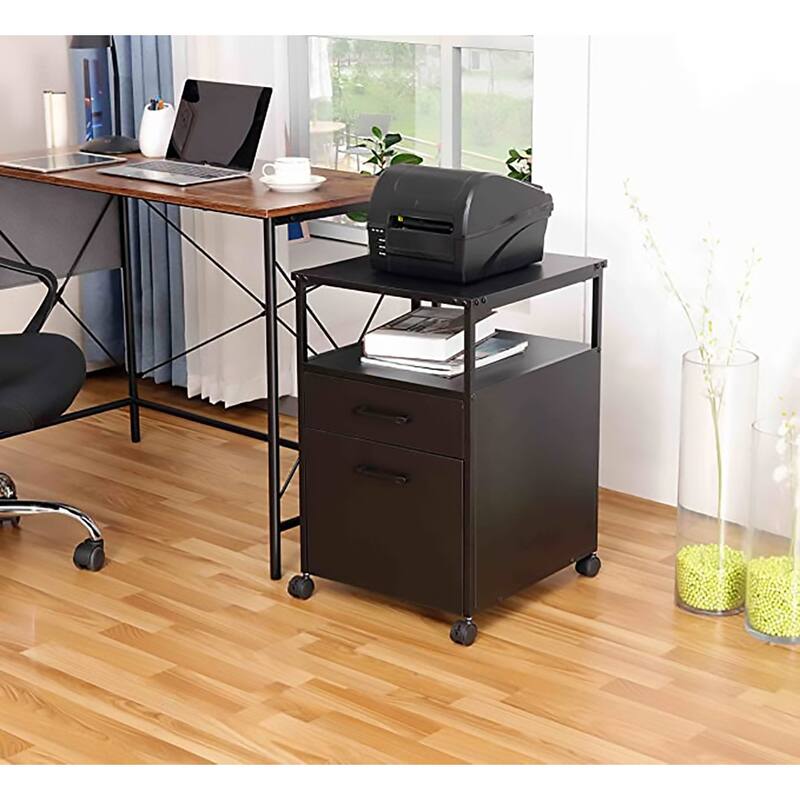 JJS Mobile Wood File Cabinet Open Shelf Filing Storage & Printer Stand for Letter-Size Hanging Files, Home Office Organizer
