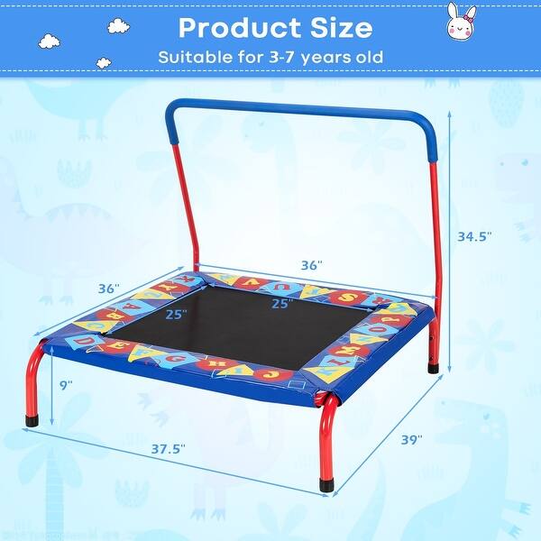 36 Inch Kids Indoor Outdoor Square Trampoline with Foamed Handrail