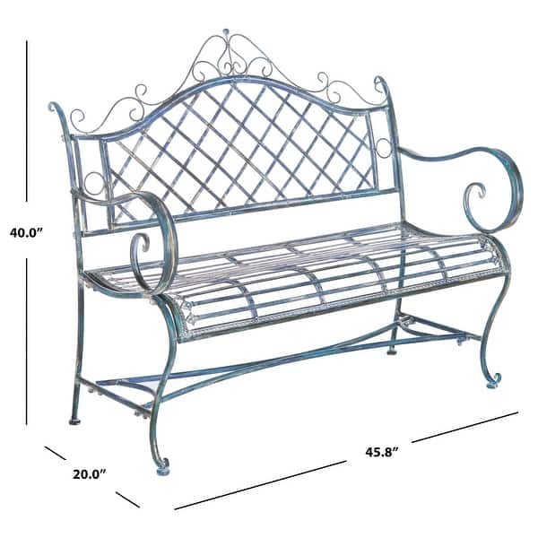 dimension image slide 2 of 3, SAFAVIEH Outdoor Living Abner Wrought Iron 46-inch Garden Bench. - 45.8" W x 20" L x 40" H