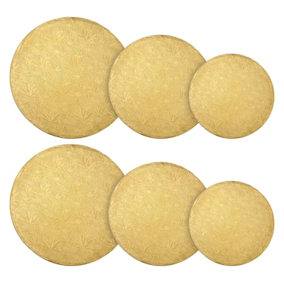 6 Pack 8" 10" 12" Gold Round Cake Drum Board Set for Baking, Desserts, Party